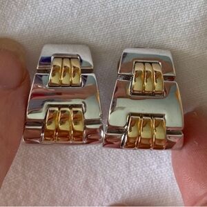 St. John. Two-Tone Silver and Gold Link Clip-on Earrings… STUNNING !